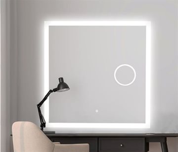 Firkantet spejl med integreret LED lys, kosmetikspejl, dæmpning & farveskift - 90 x 80 cm
